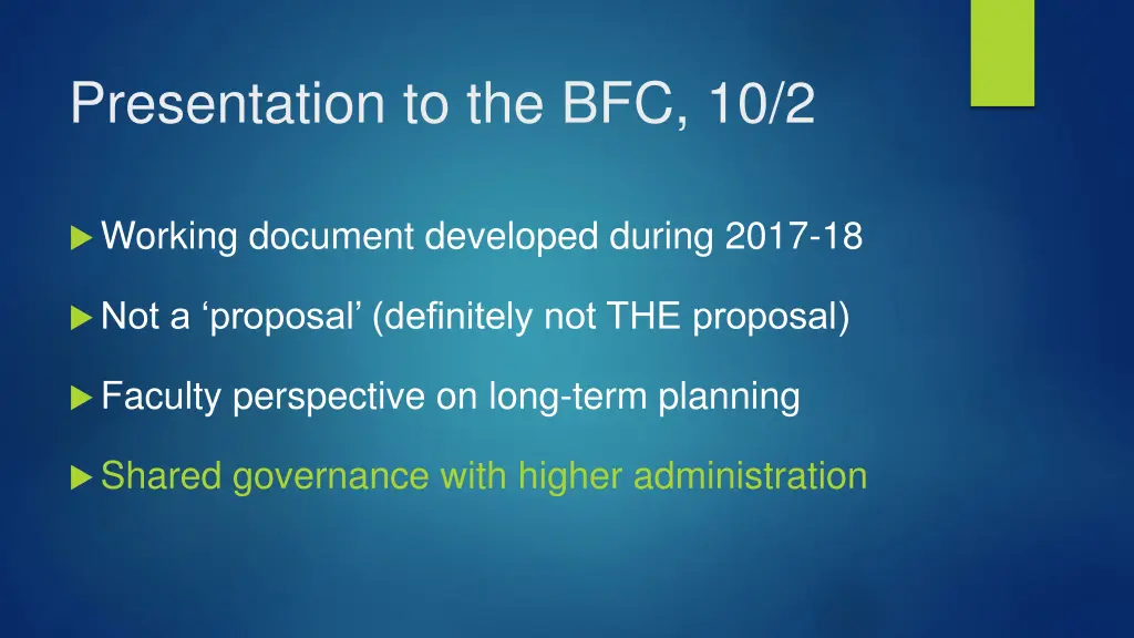 presentation to the bfc 10 2