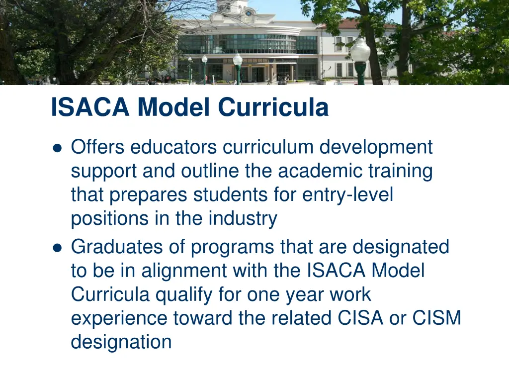isaca model curricula