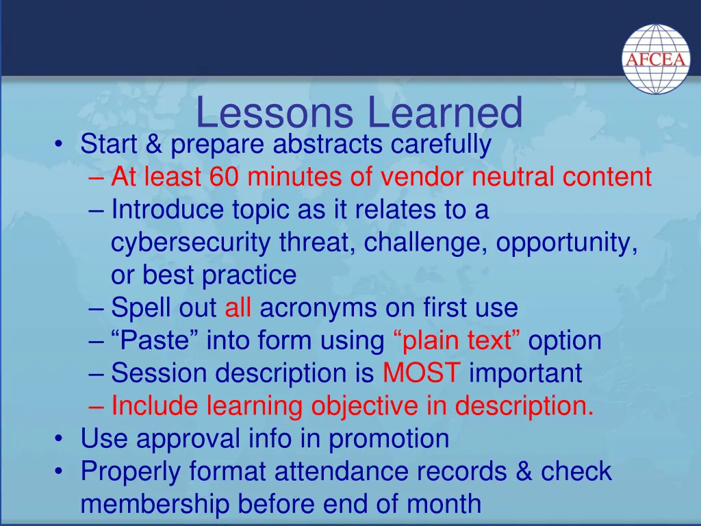 lessons learned