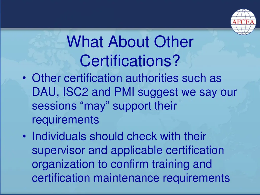 what about other certifications other