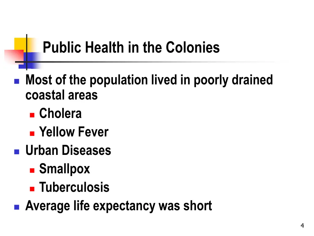 public health in the colonies