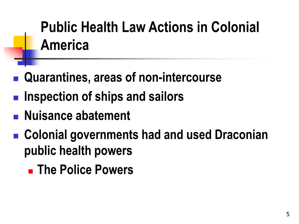 public health law actions in colonial america