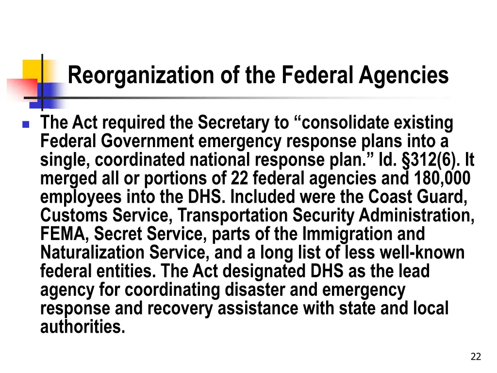 reorganization of the federal agencies