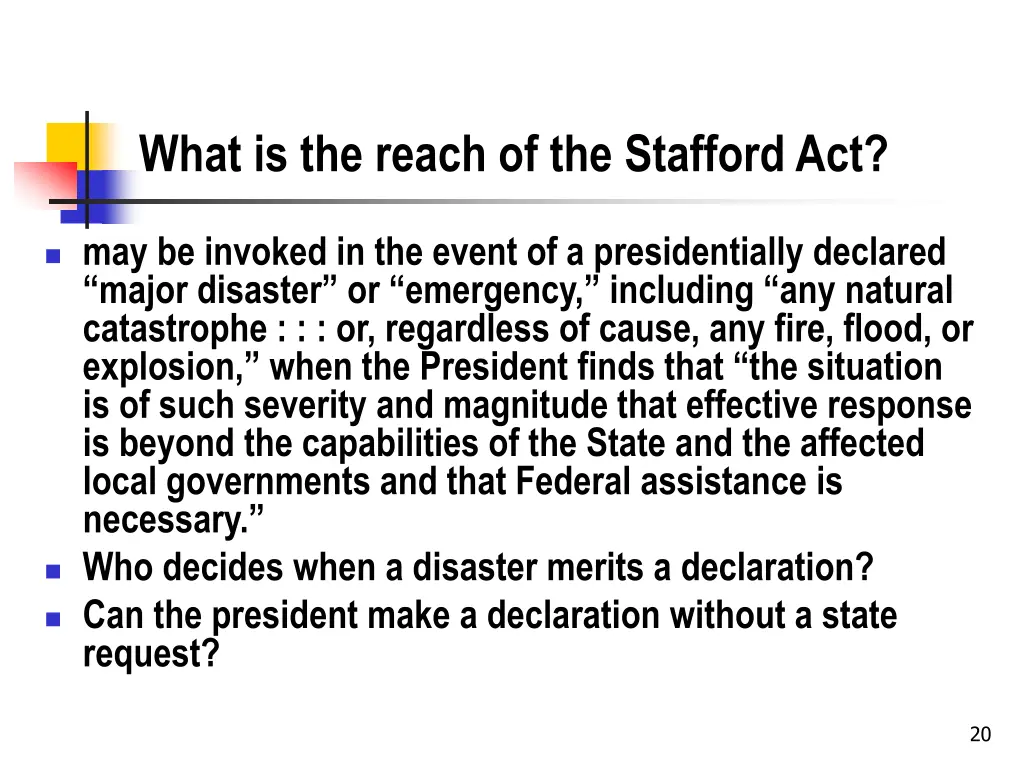 what is the reach of the stafford act
