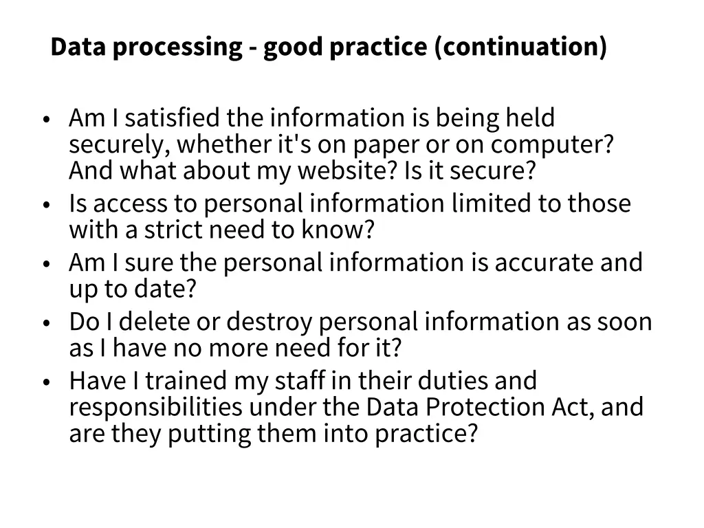 data processing good practice continuation