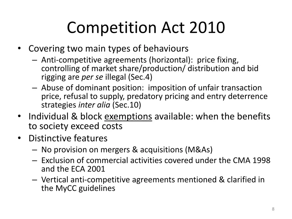 competition act 2010 covering two main types