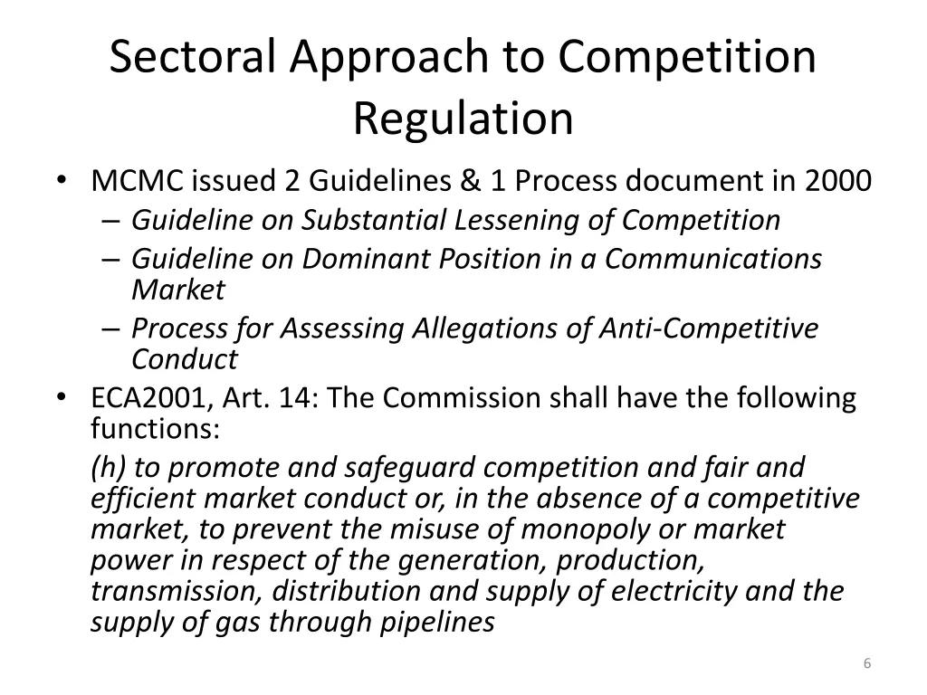 sectoral approach to competition regulation mcmc