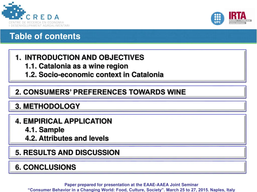 table of contents
