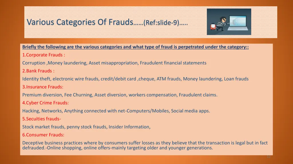 various categories of frauds ref slide 9