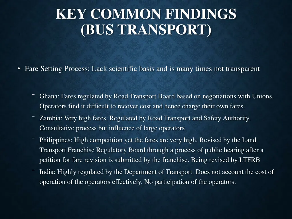 key common findings bus transport 1