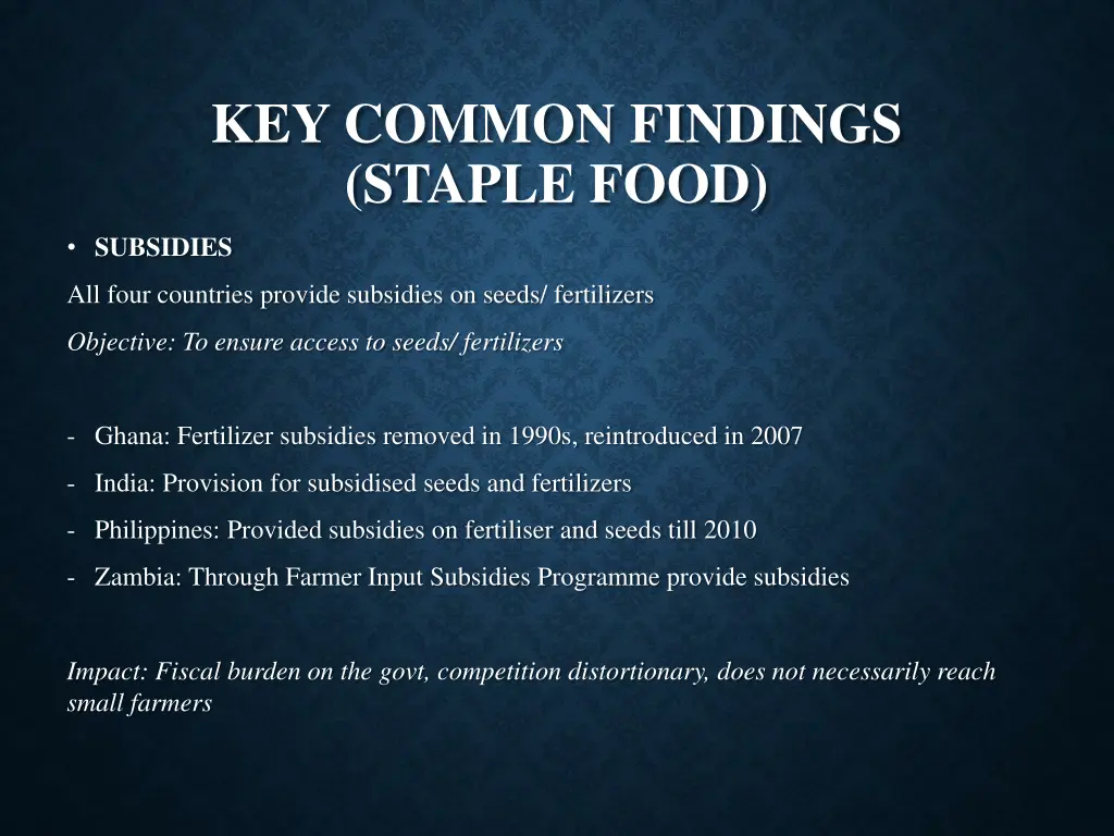 key common findings staple food 1
