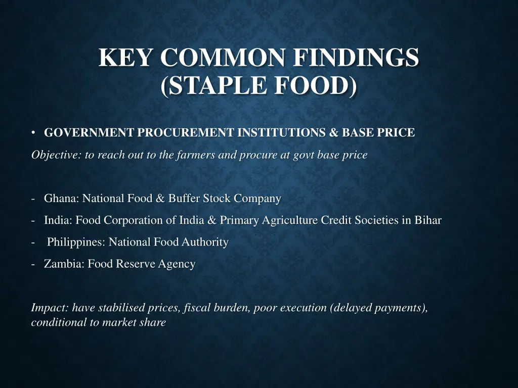 key common findings staple food 2