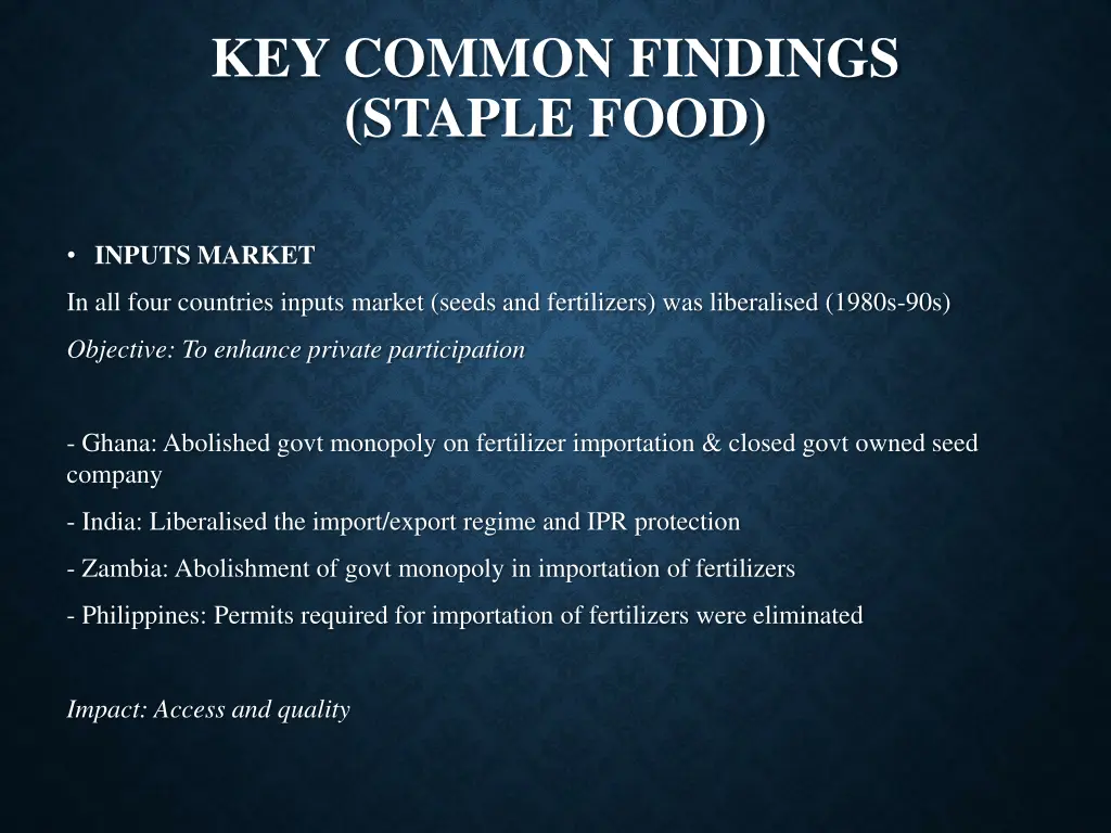 key common findings staple food