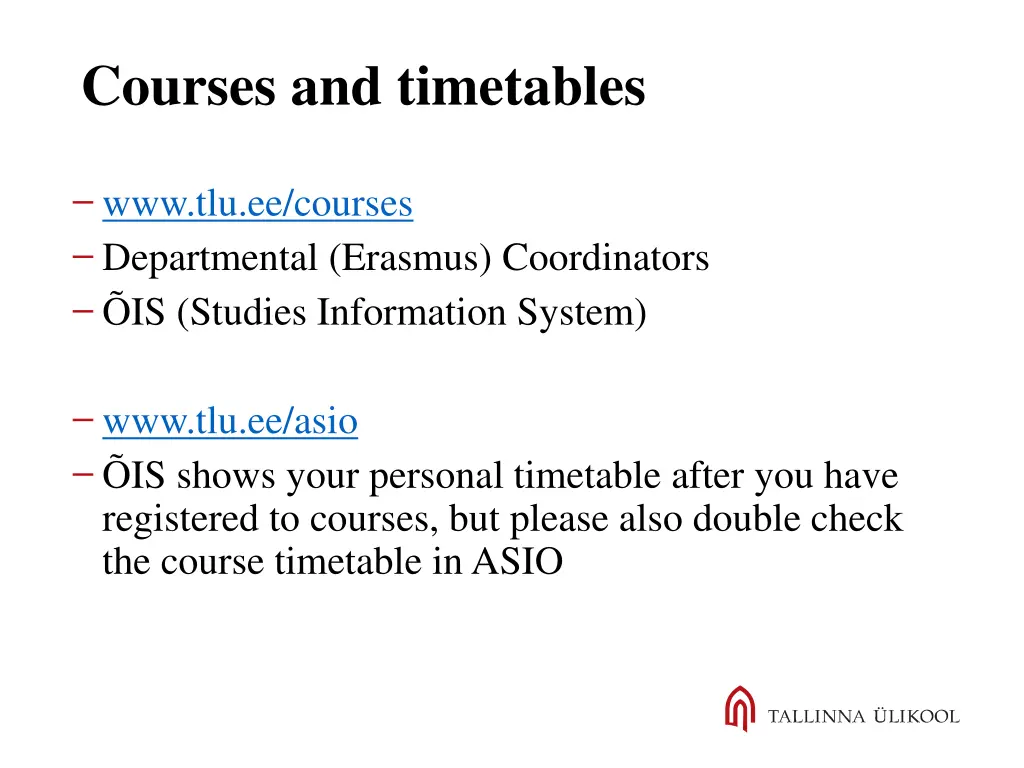 courses and timetables