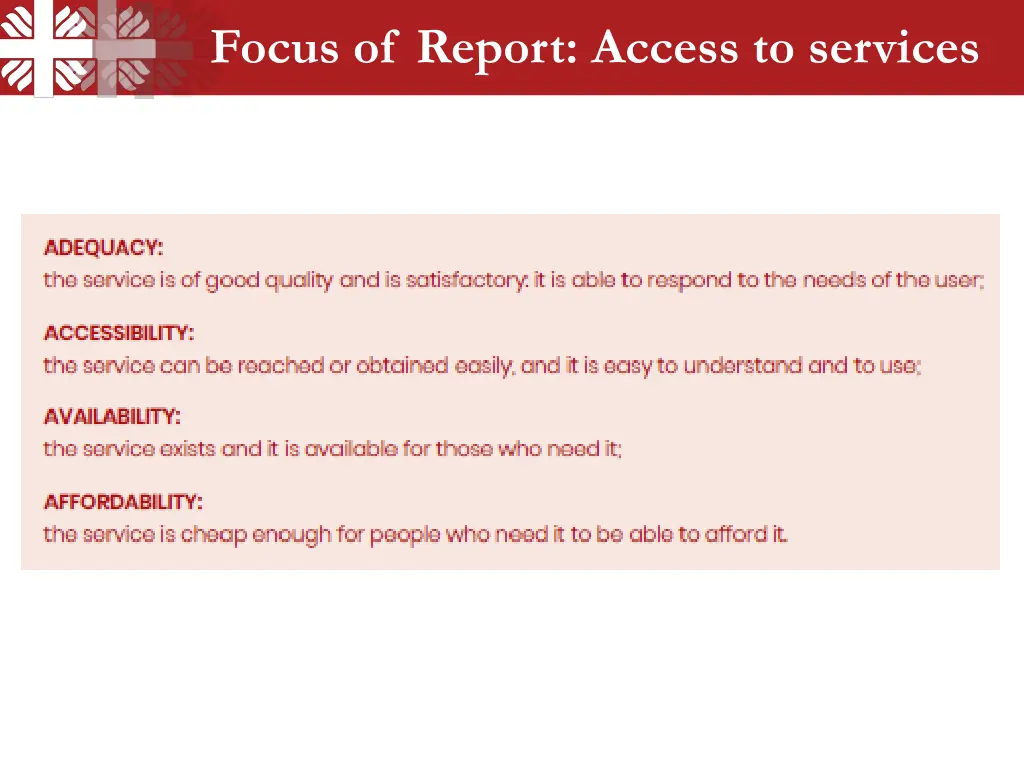 focus of report access to services