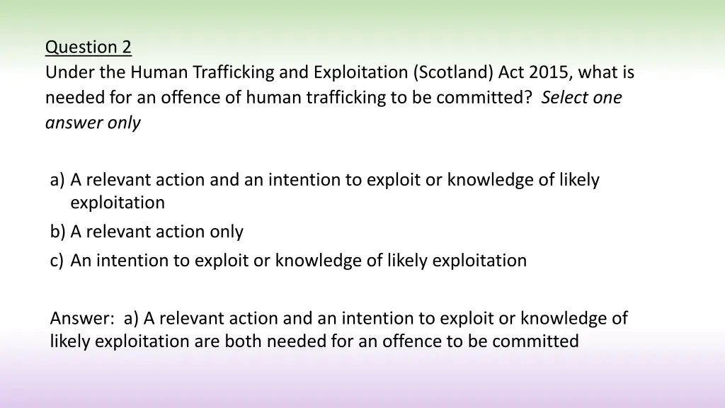 question 2 under the human trafficking