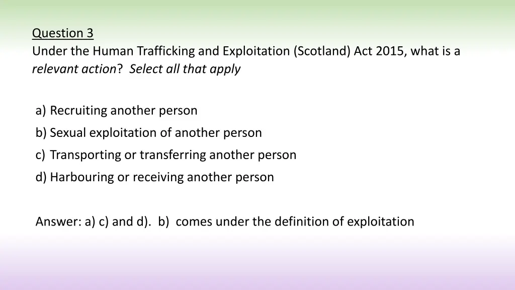 question 3 under the human trafficking