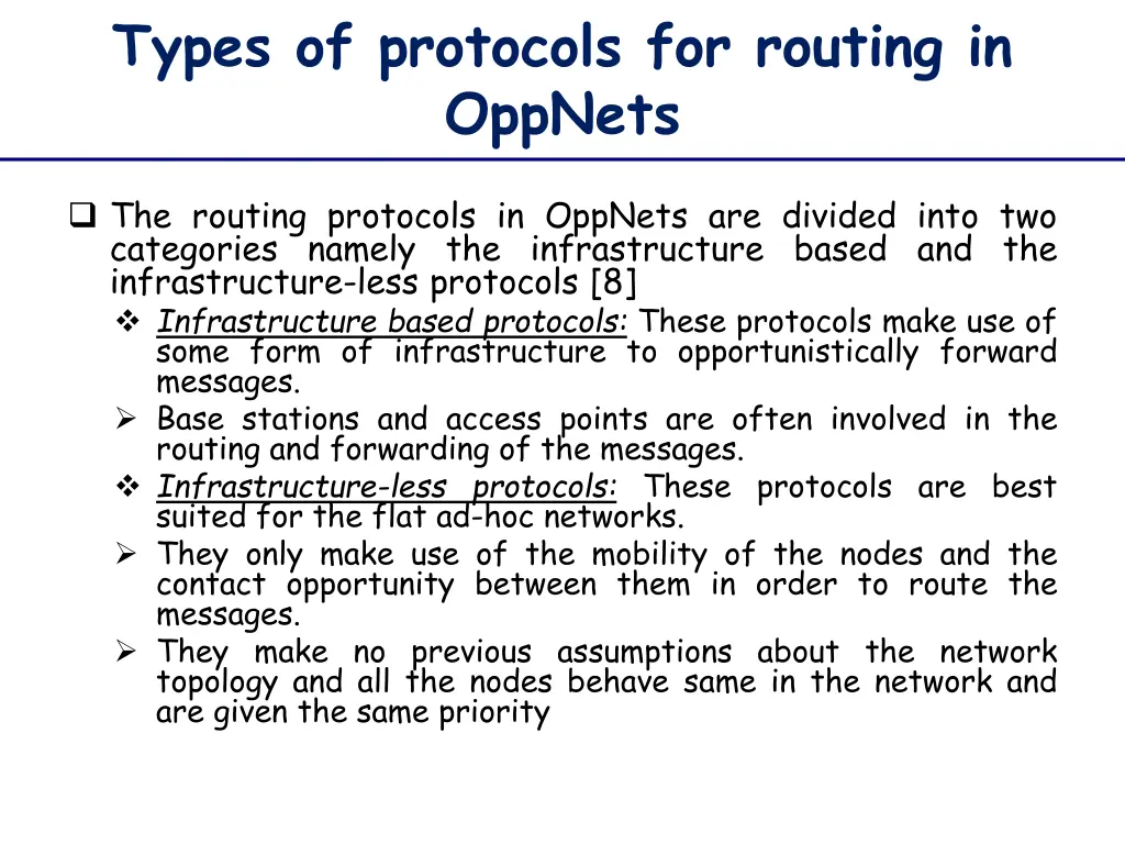 types of protocols for routing in oppnets
