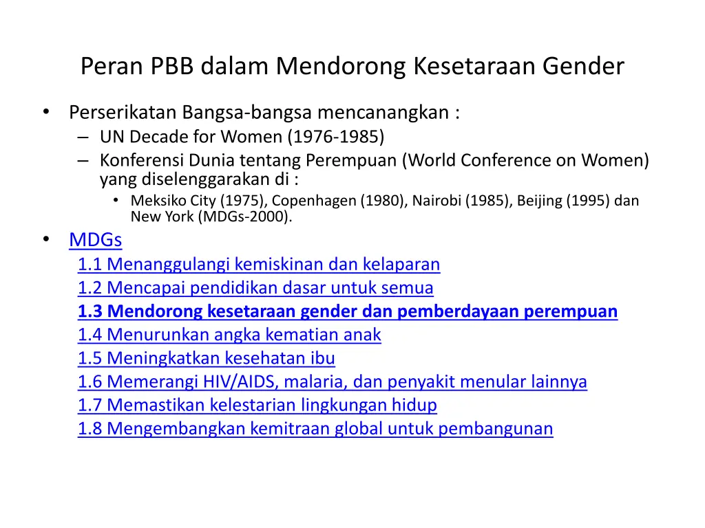 peran pbb dalam mendorong kesetaraan gender