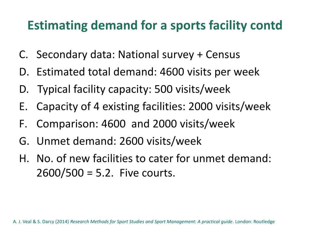 estimating demand for a sports facility contd