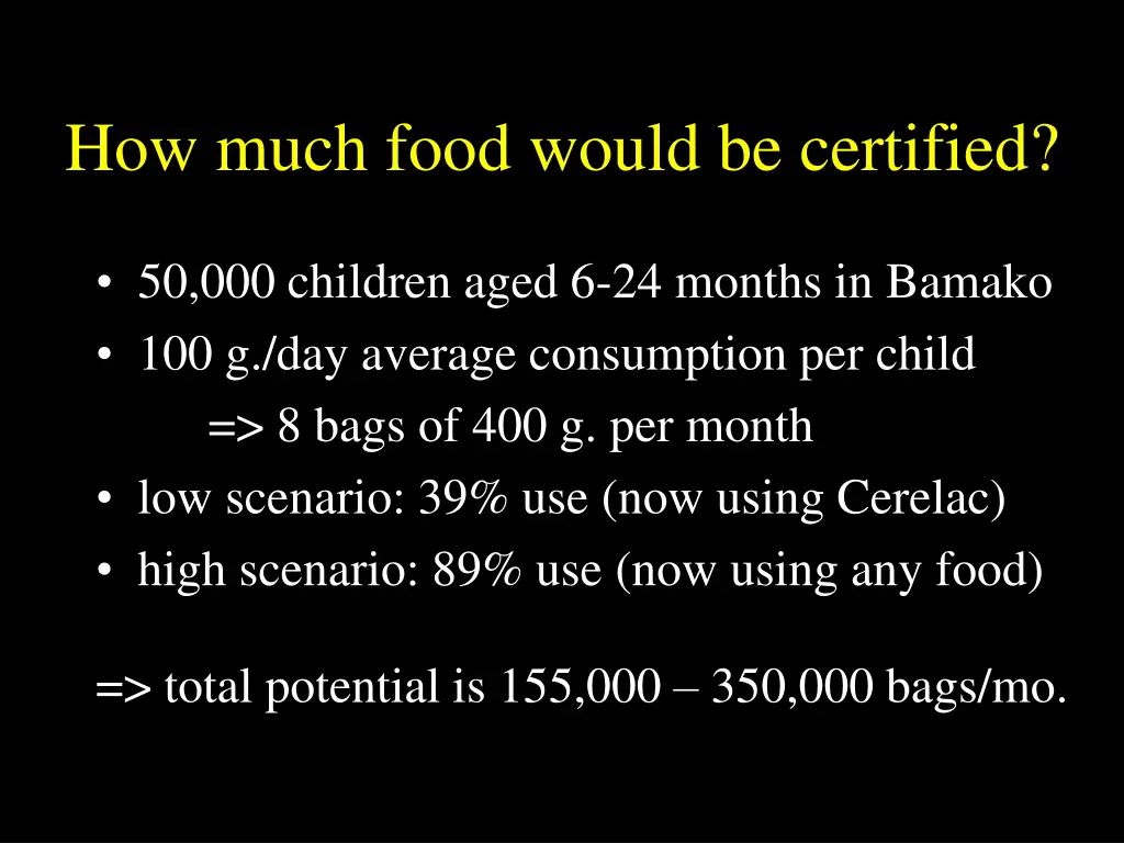 how much food would be certified