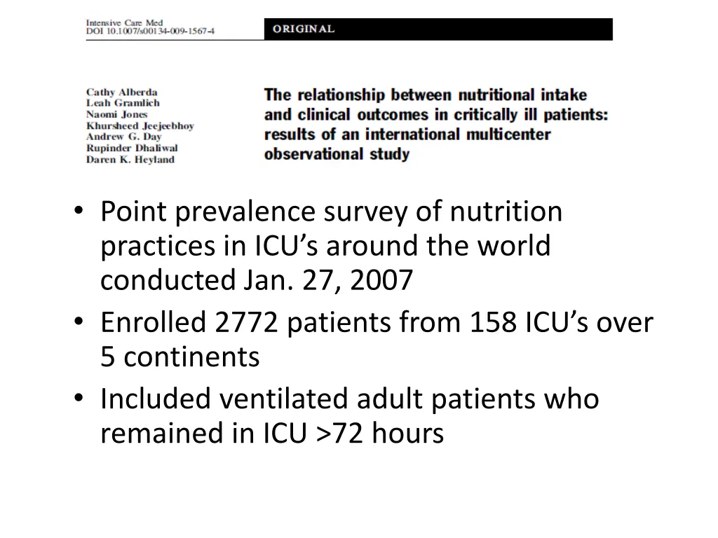 point prevalence survey of nutrition practices