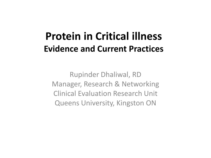 protein in critical illness evidence and current