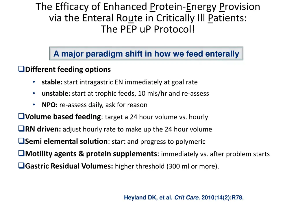 the efficacy of enhanced protein energy provision
