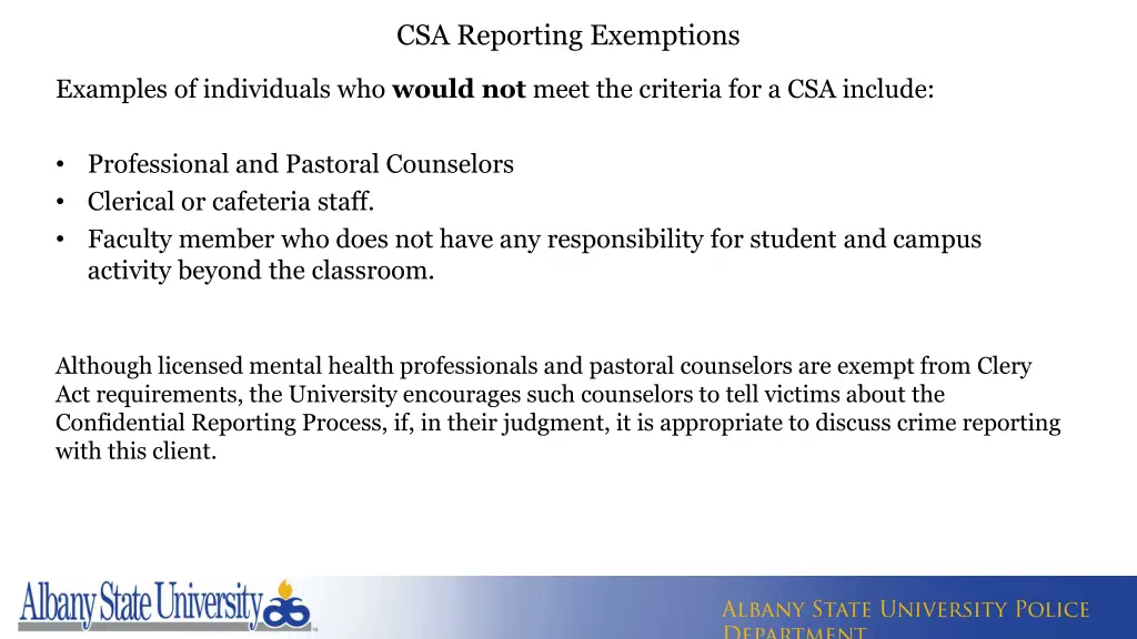 csa reporting exemptions