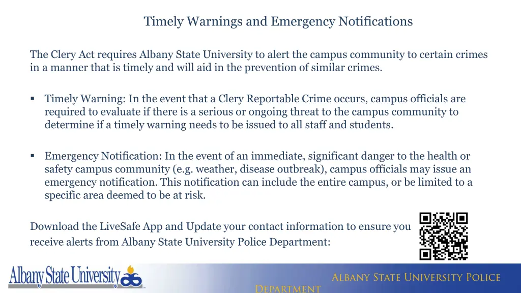 timely warnings and emergency notifications