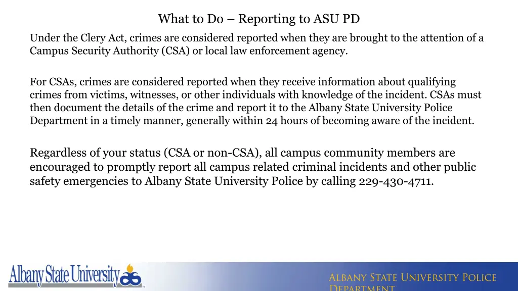 what to do reporting to asu pd