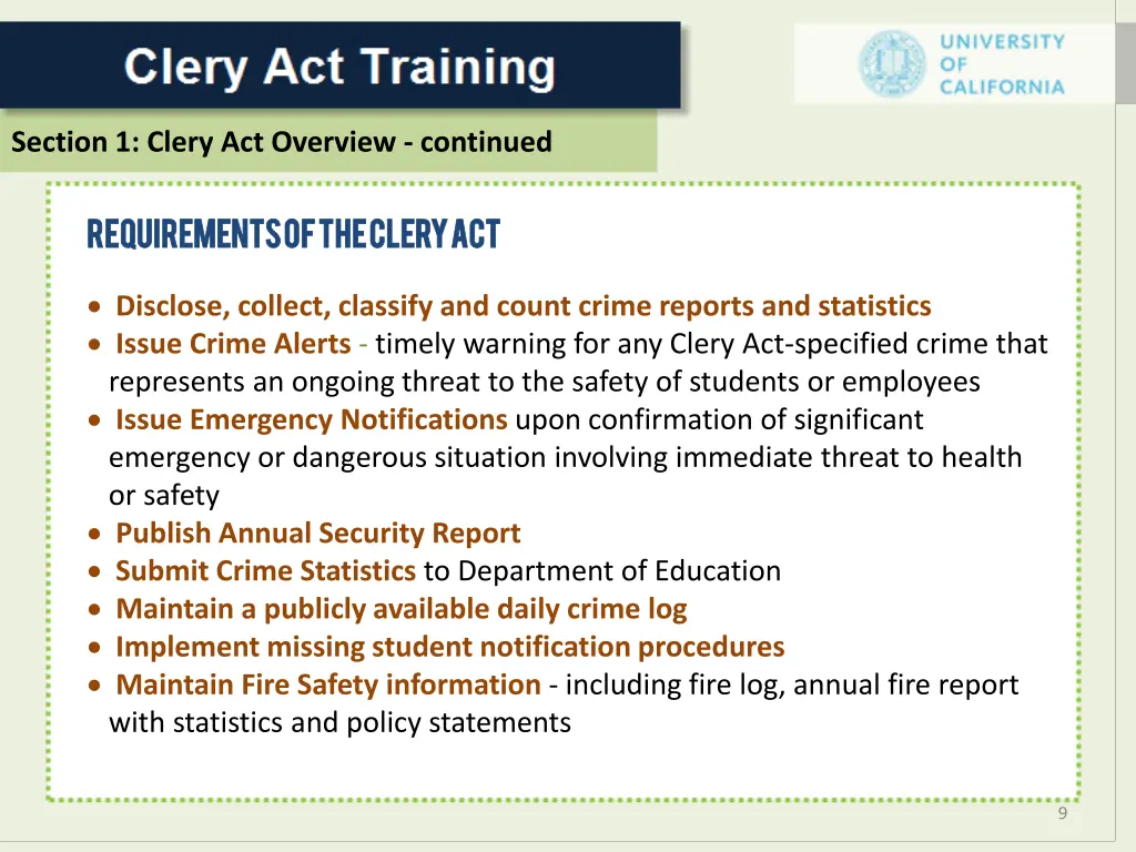 section 1 clery act overview continued 1