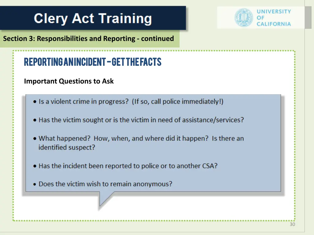 section 3 responsibilities and reporting continued 10