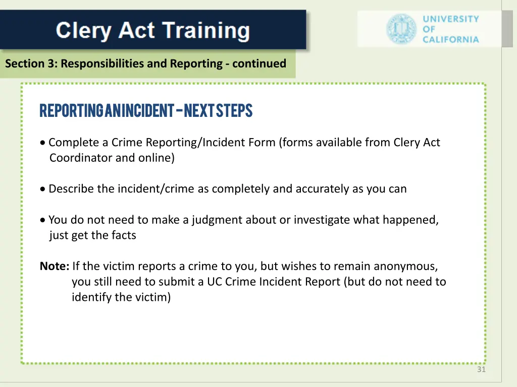 section 3 responsibilities and reporting continued 11