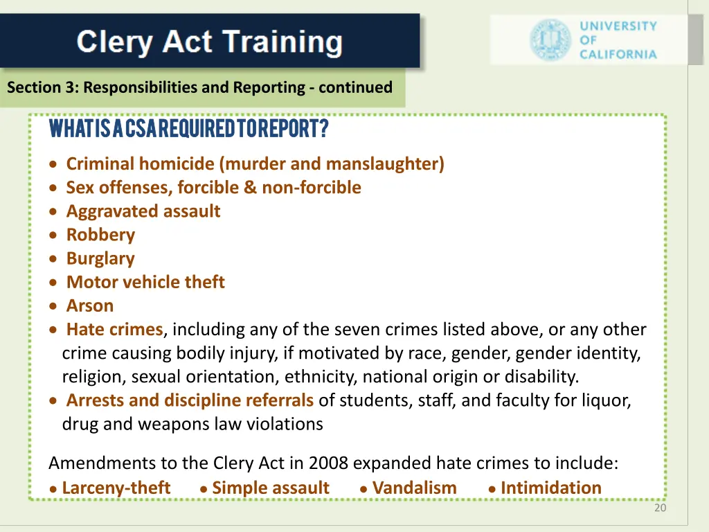 section 3 responsibilities and reporting continued