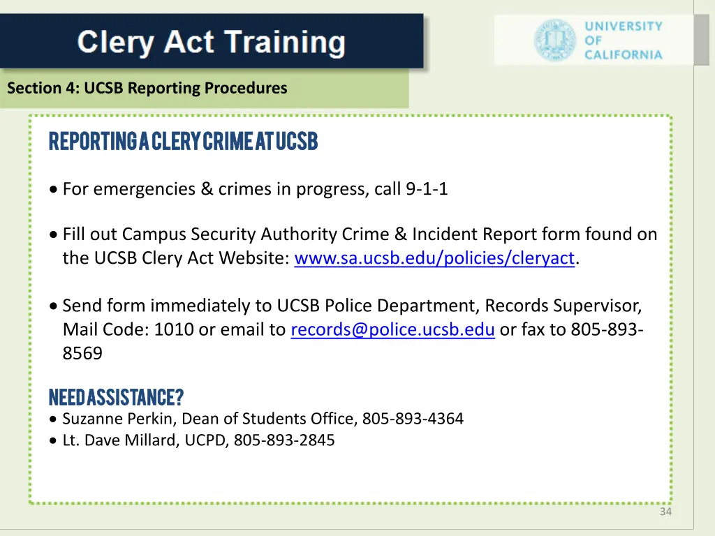 section 4 ucsb reporting procedures