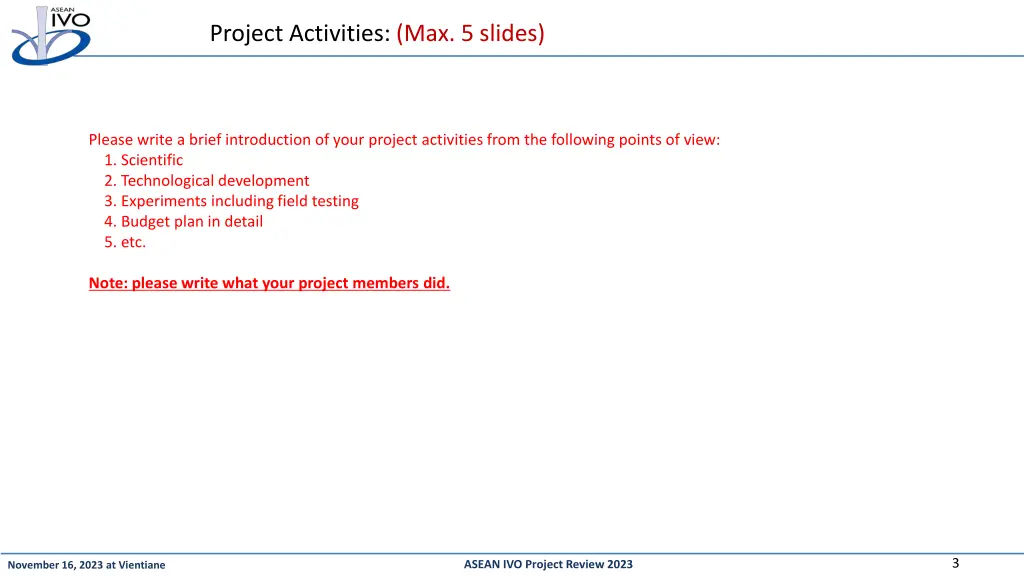 project activities max 5 slides