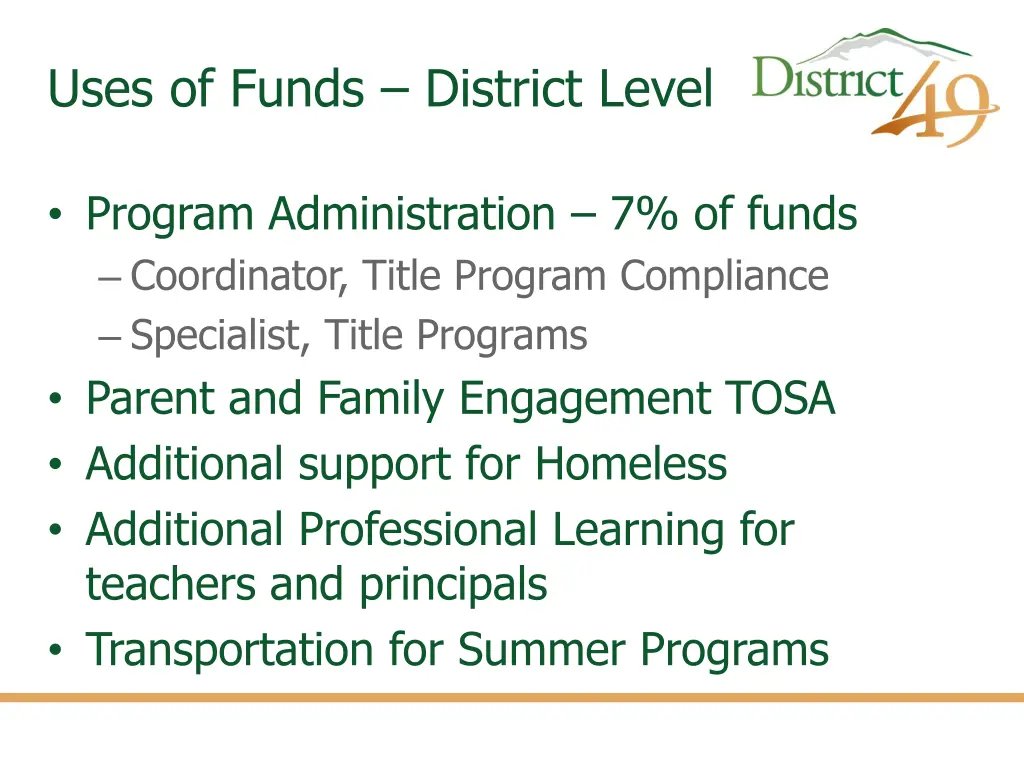 uses of funds district level