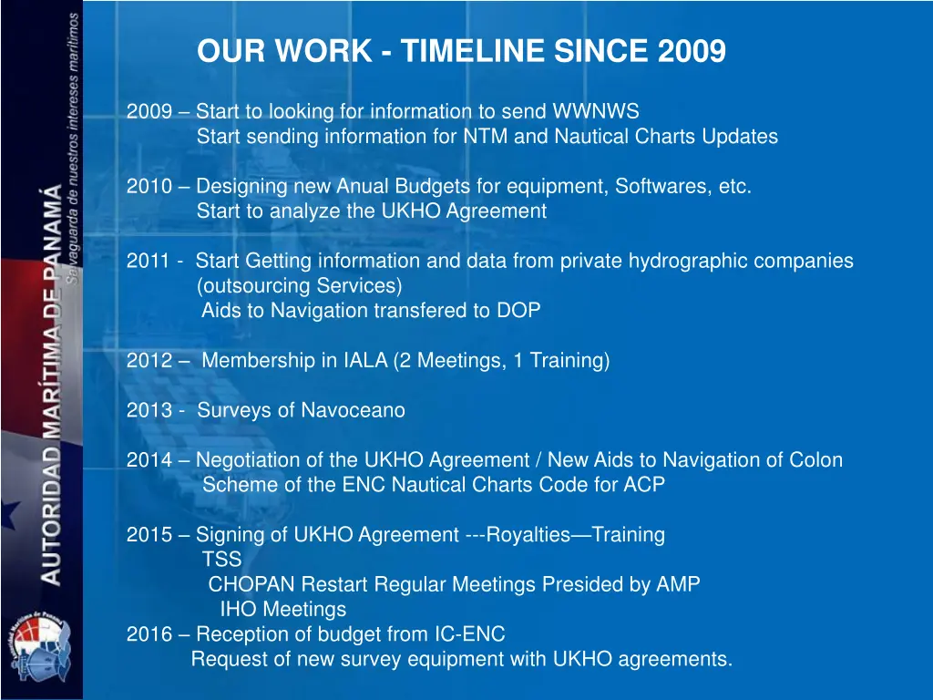 our work timeline since 2009