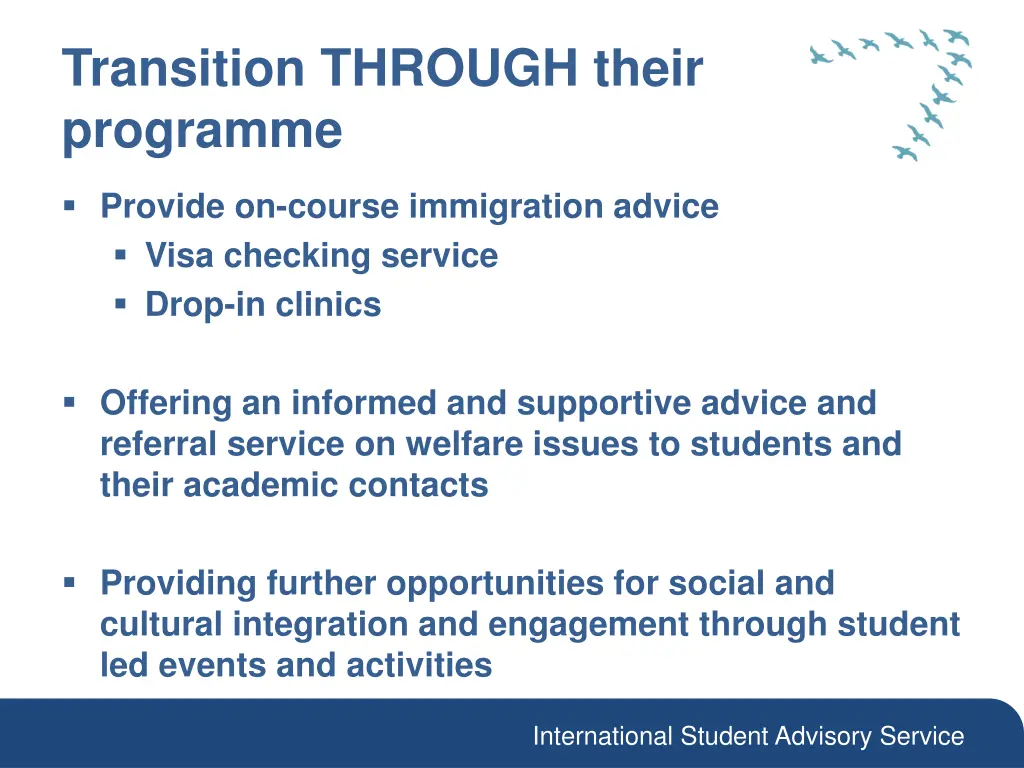 transition through their programme