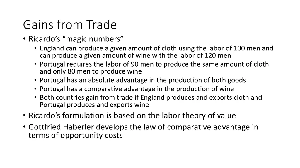 gains from trade ricardo s magic numbers england