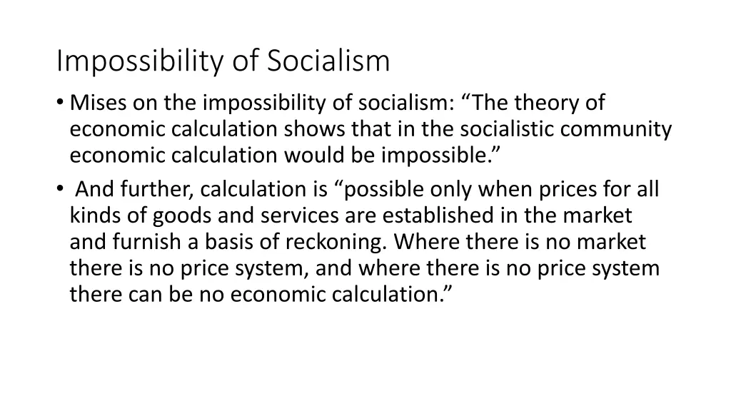 impossibility of socialism mises