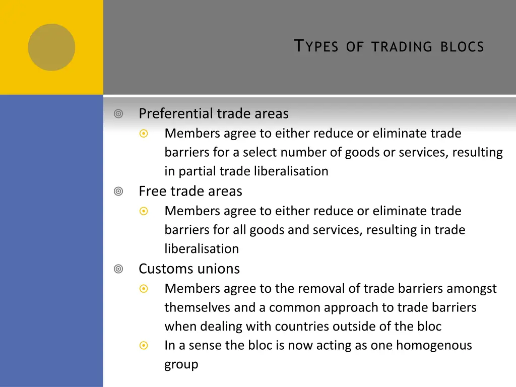 t ypes of trading blocs