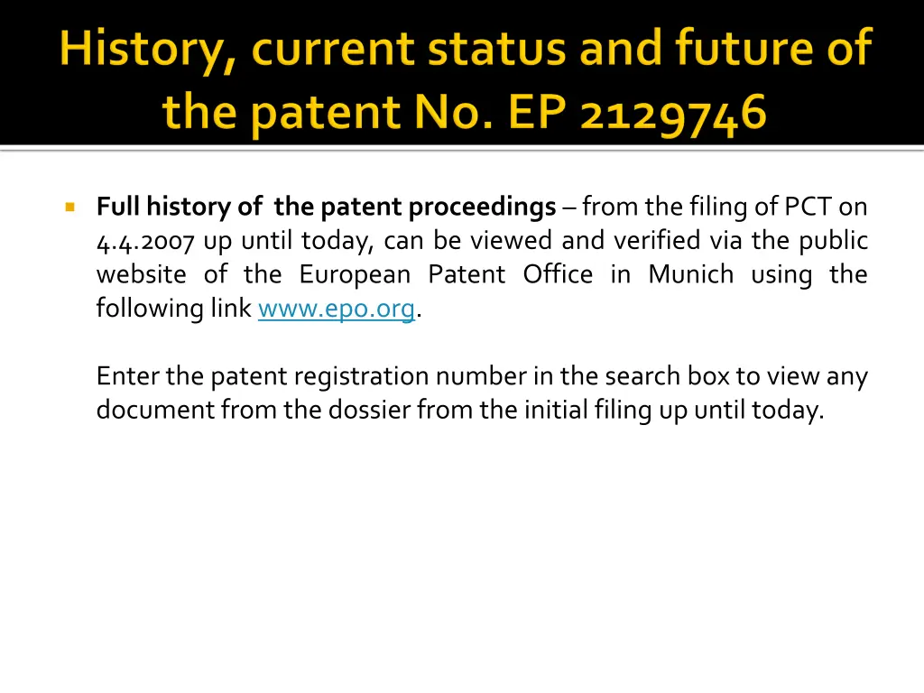 full history of the patent proceedings from