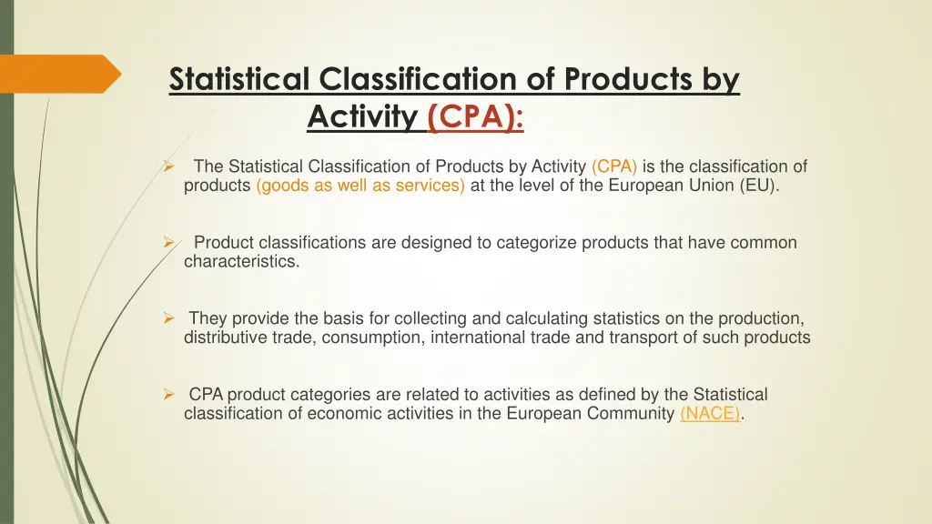 statistical classification of products