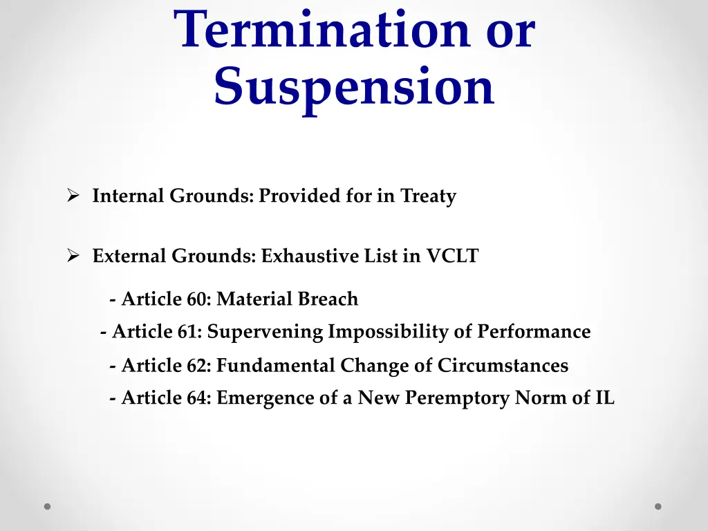 termination or suspension