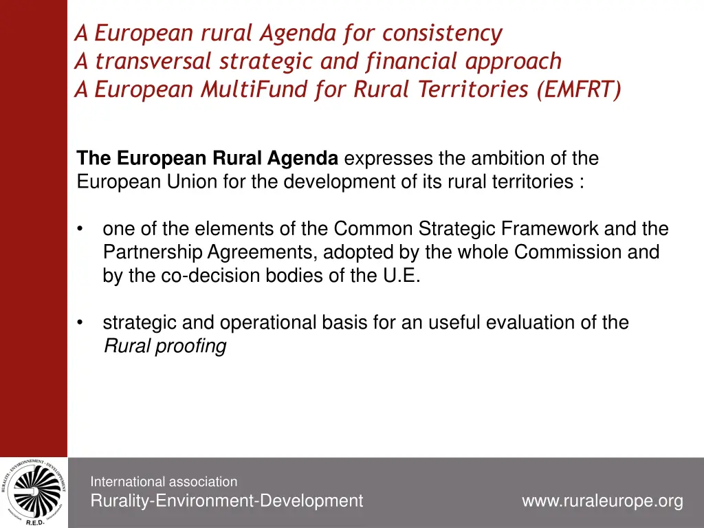 a european rural agenda for consistency
