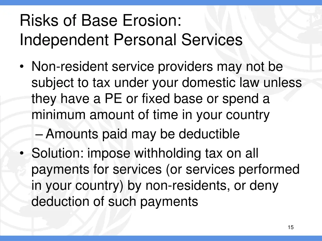 risks of base erosion independent personal