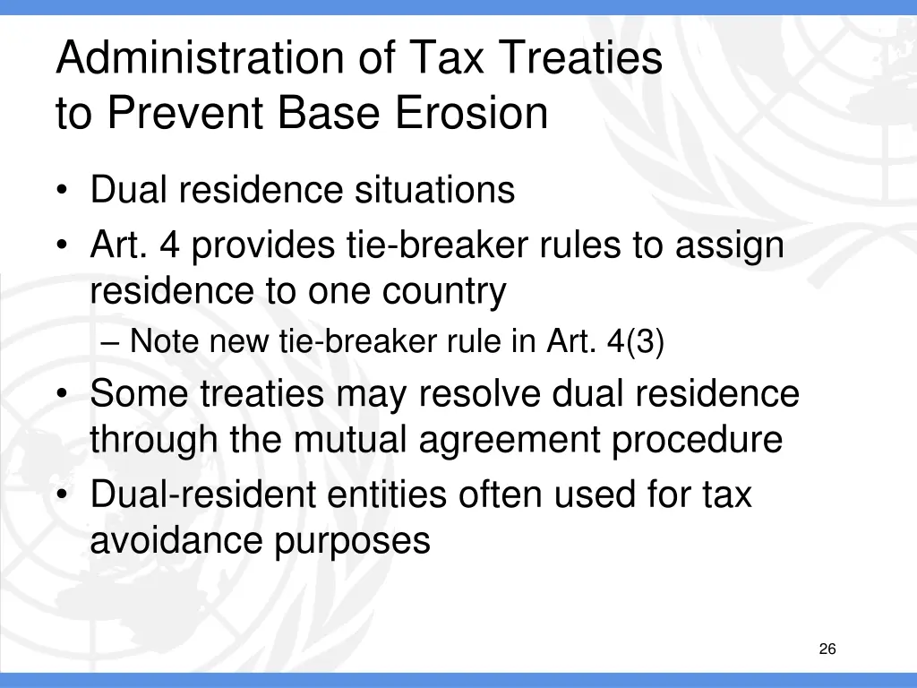 administration of tax treaties to prevent base 4