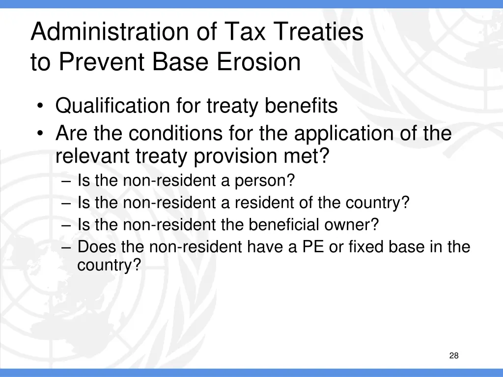 administration of tax treaties to prevent base 6